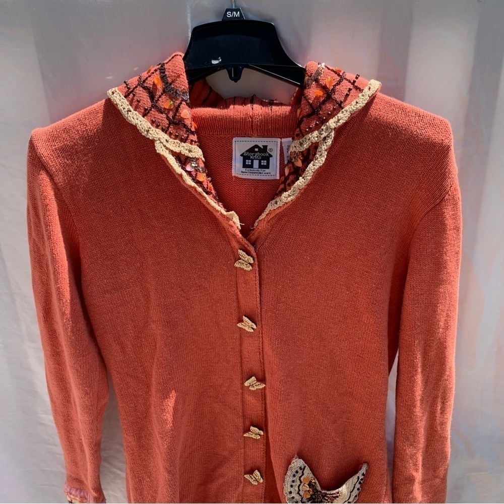 Storybrook Knits Vintage Butterfly Sweater Orange Fairycore Artsy y2k Sz Small - Picture 2 of 10